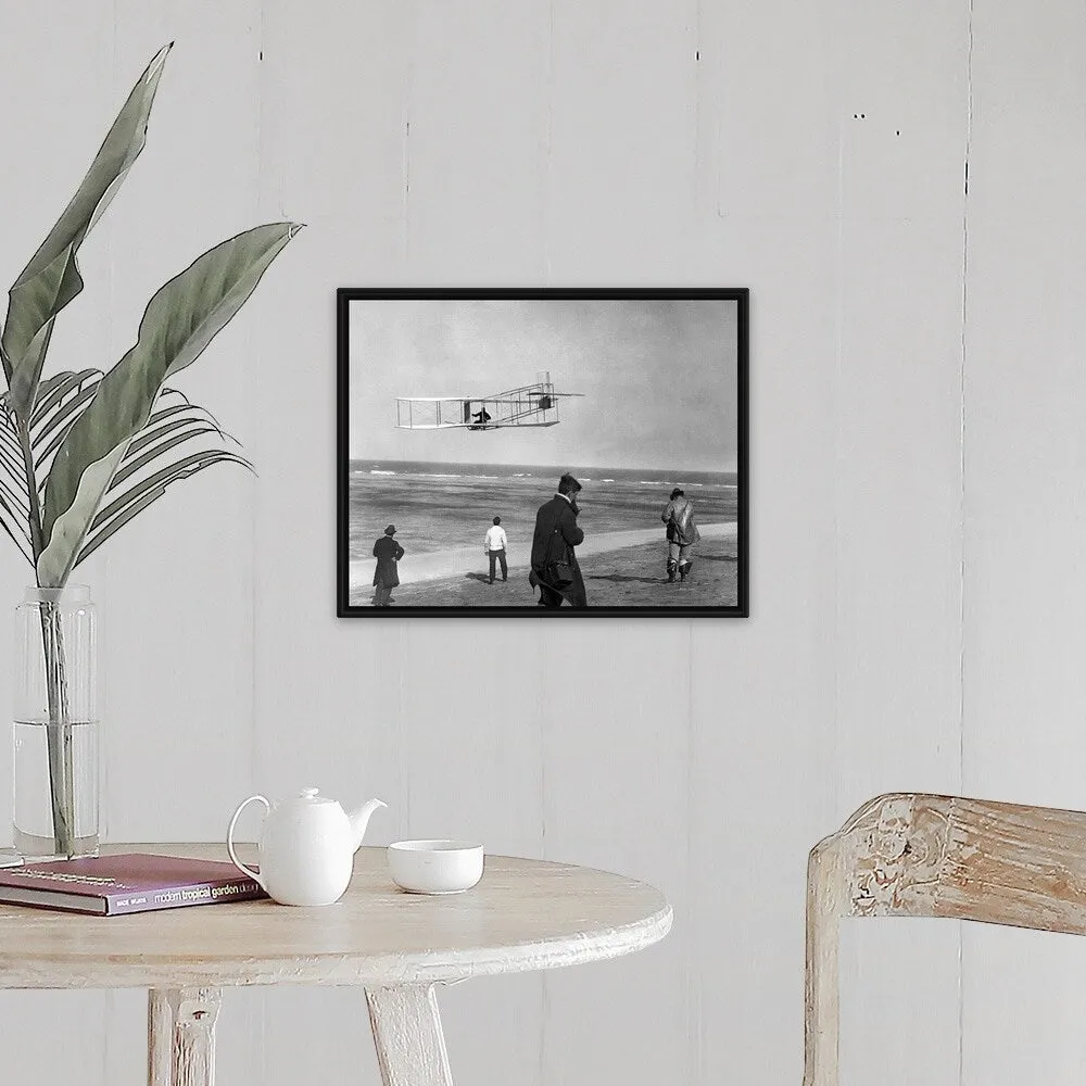 "1911 One Of The Wright Brothers Flying A Glider" Black Float Frame Canvas Art