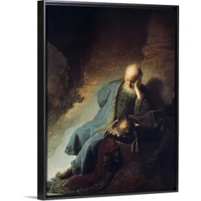 "'Jeremiah' by Rembrandt" Black Float Frame Canvas Art