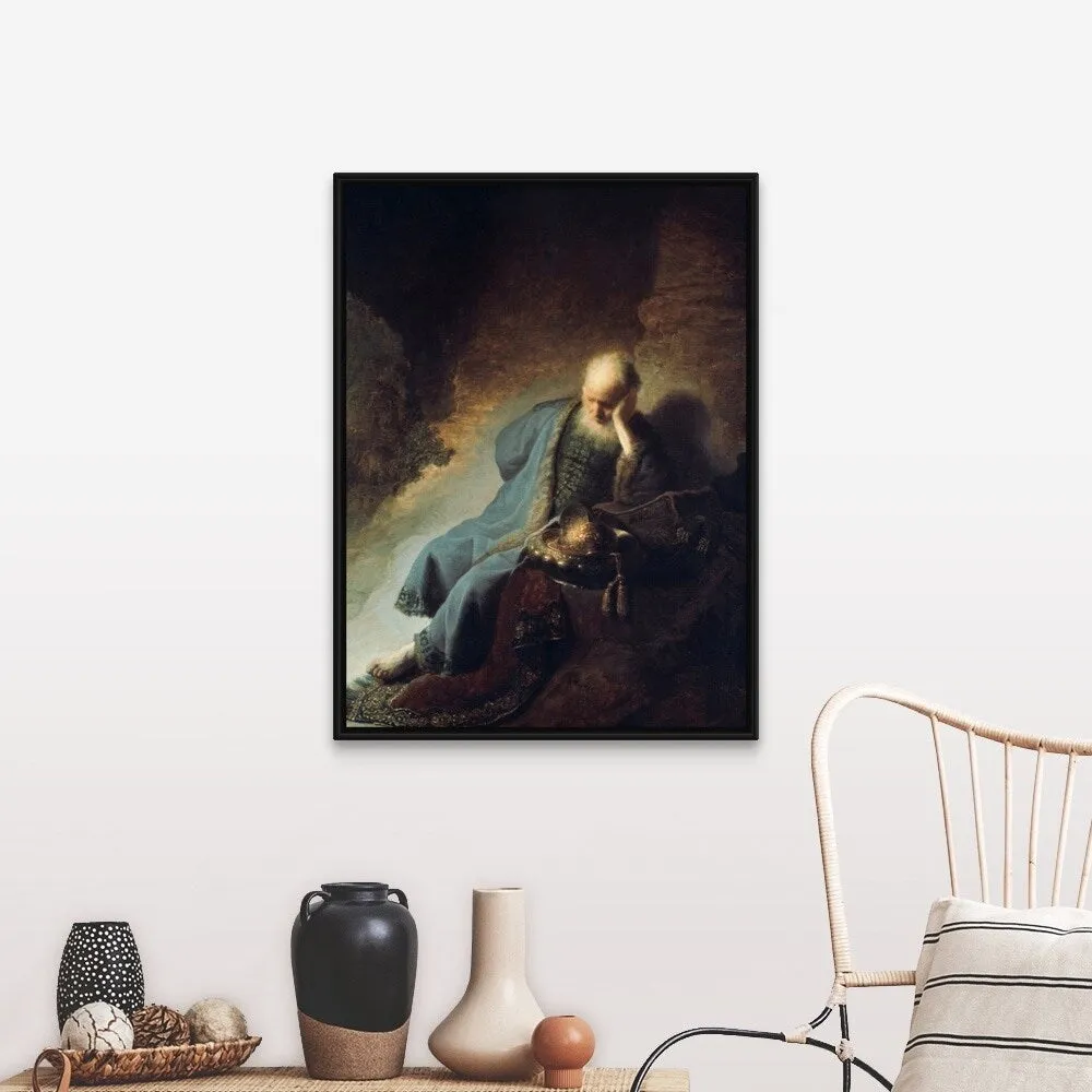 "'Jeremiah' by Rembrandt" Black Float Frame Canvas Art