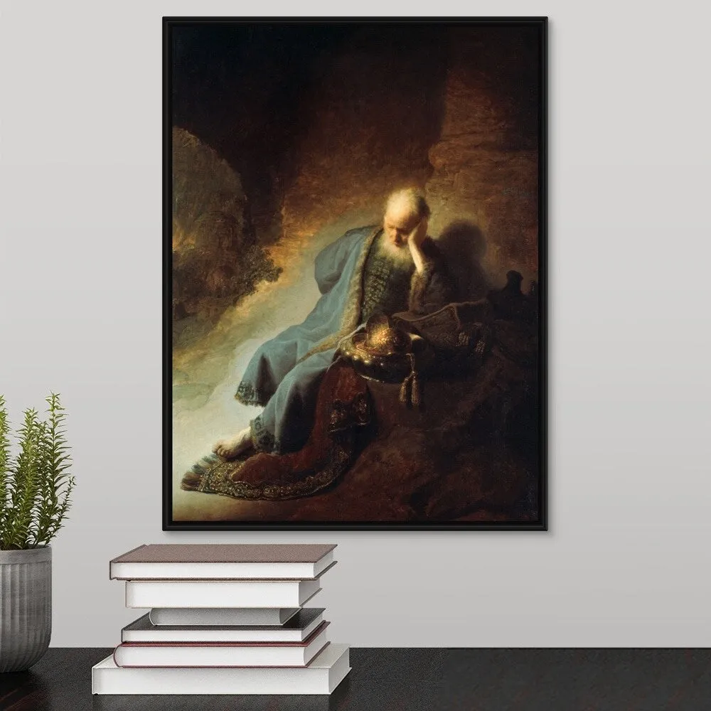 "'Jeremiah' by Rembrandt" Black Float Frame Canvas Art