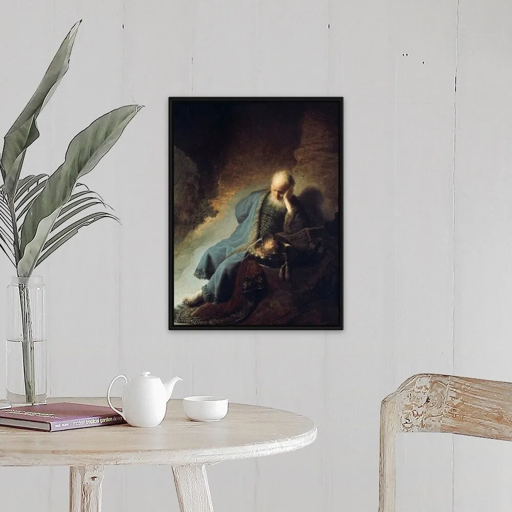 "'Jeremiah' by Rembrandt" Black Float Frame Canvas Art