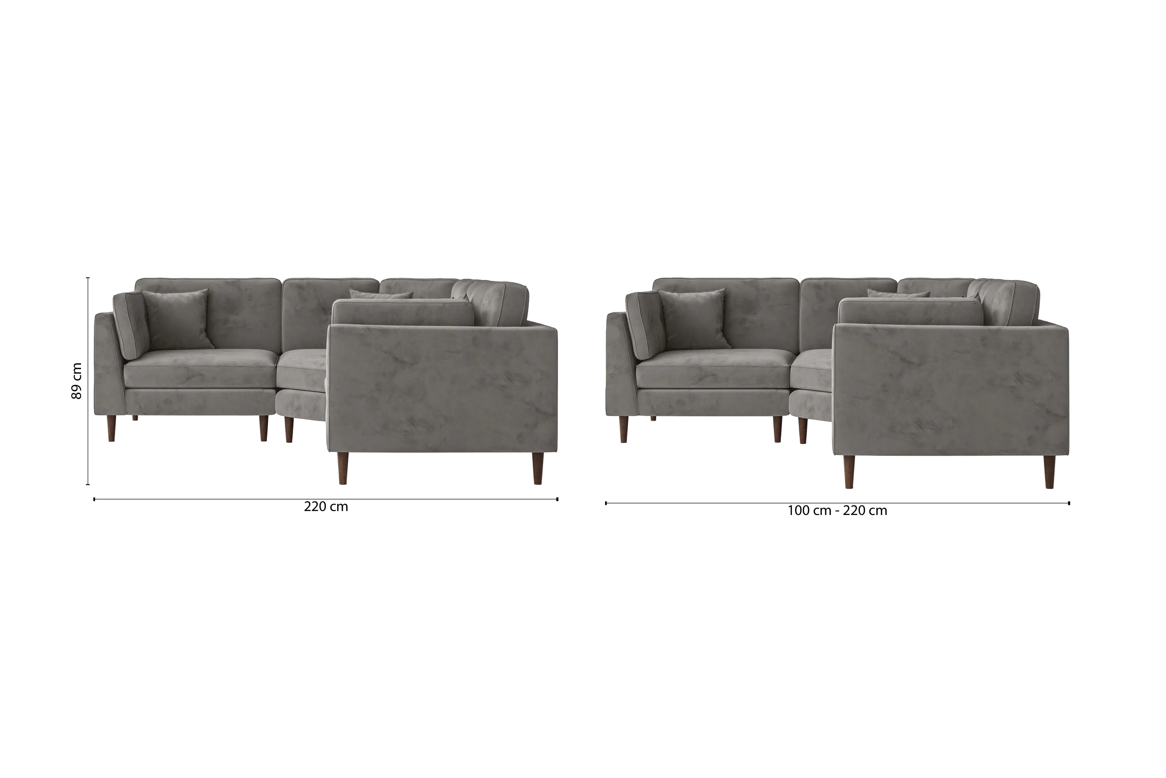 Ragusa 3 Seater Corner Sofa Grey Velvet