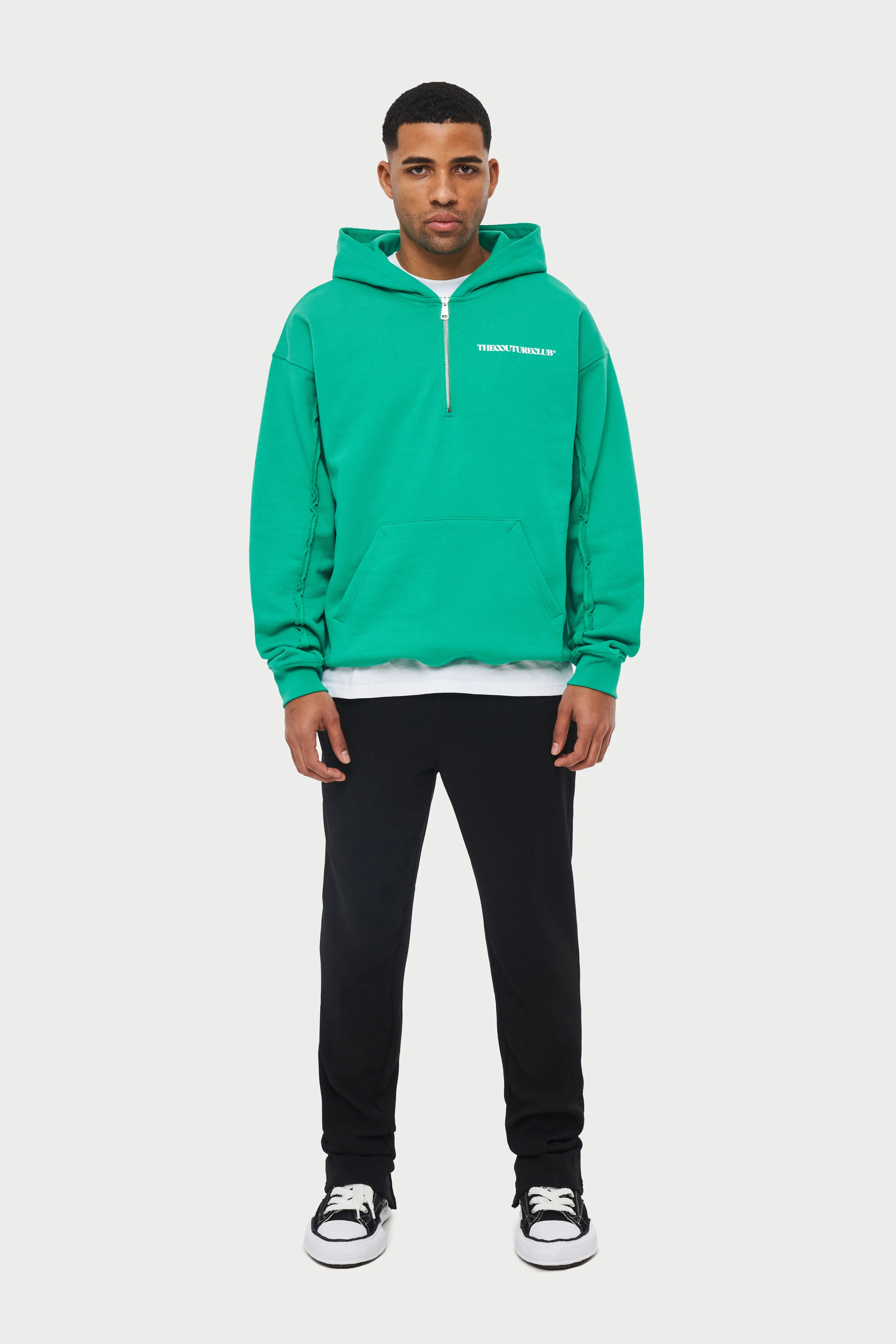 RAW SEAM QUARTER ZIP HOODIE - BRIGHT GREEN