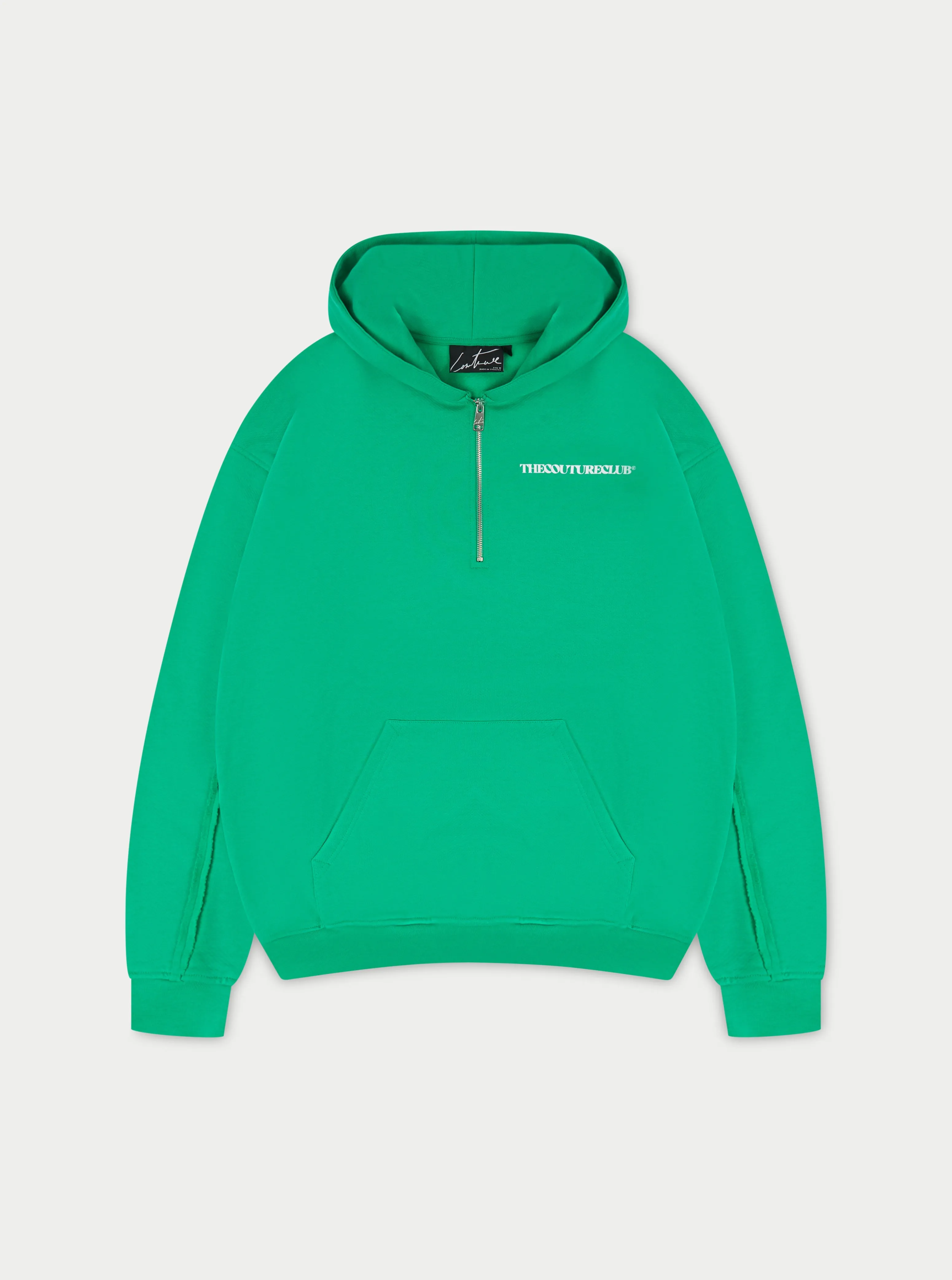 RAW SEAM QUARTER ZIP HOODIE - BRIGHT GREEN