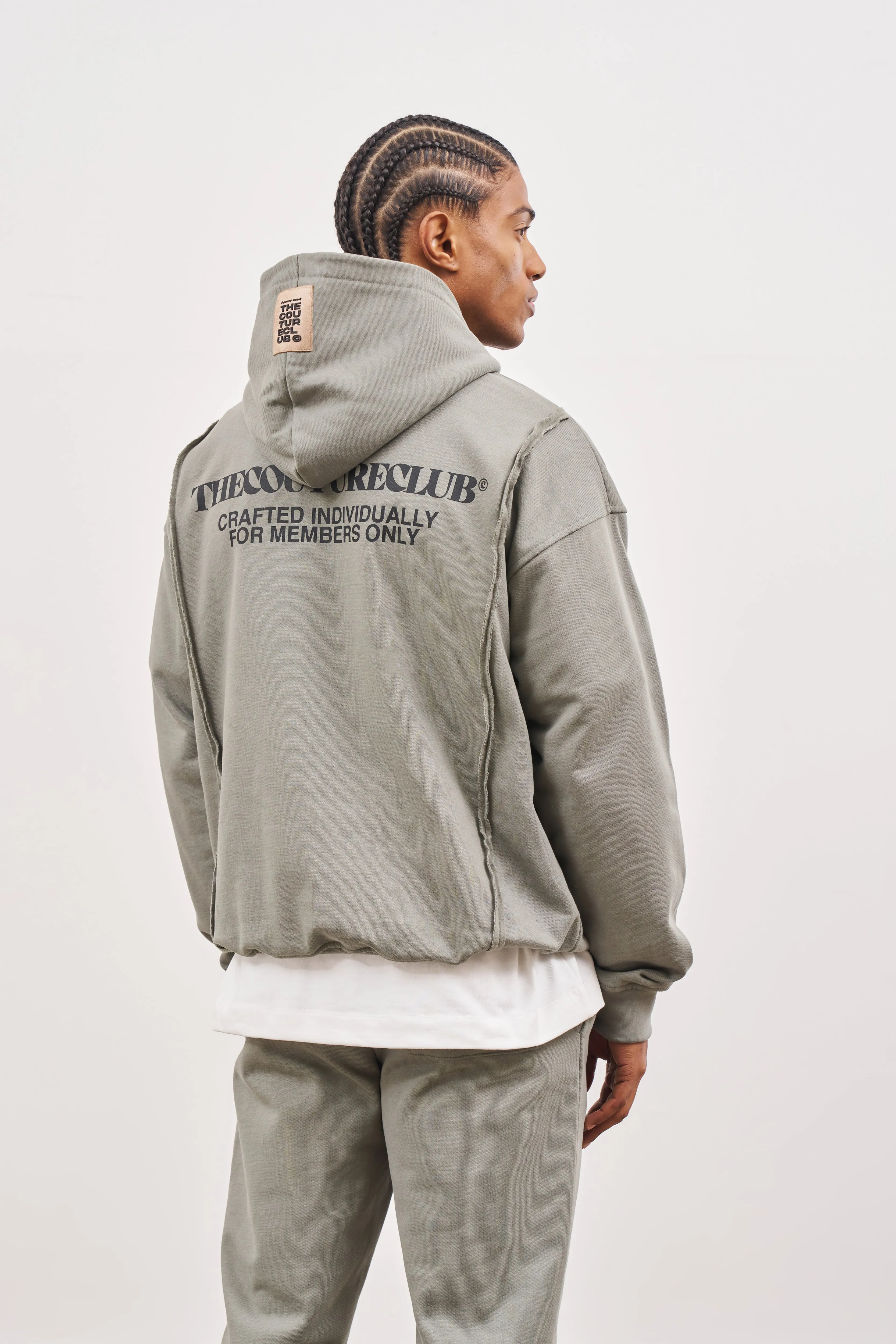 RAW SEAM QUARTER ZIP HOODIE - DARK SAGE