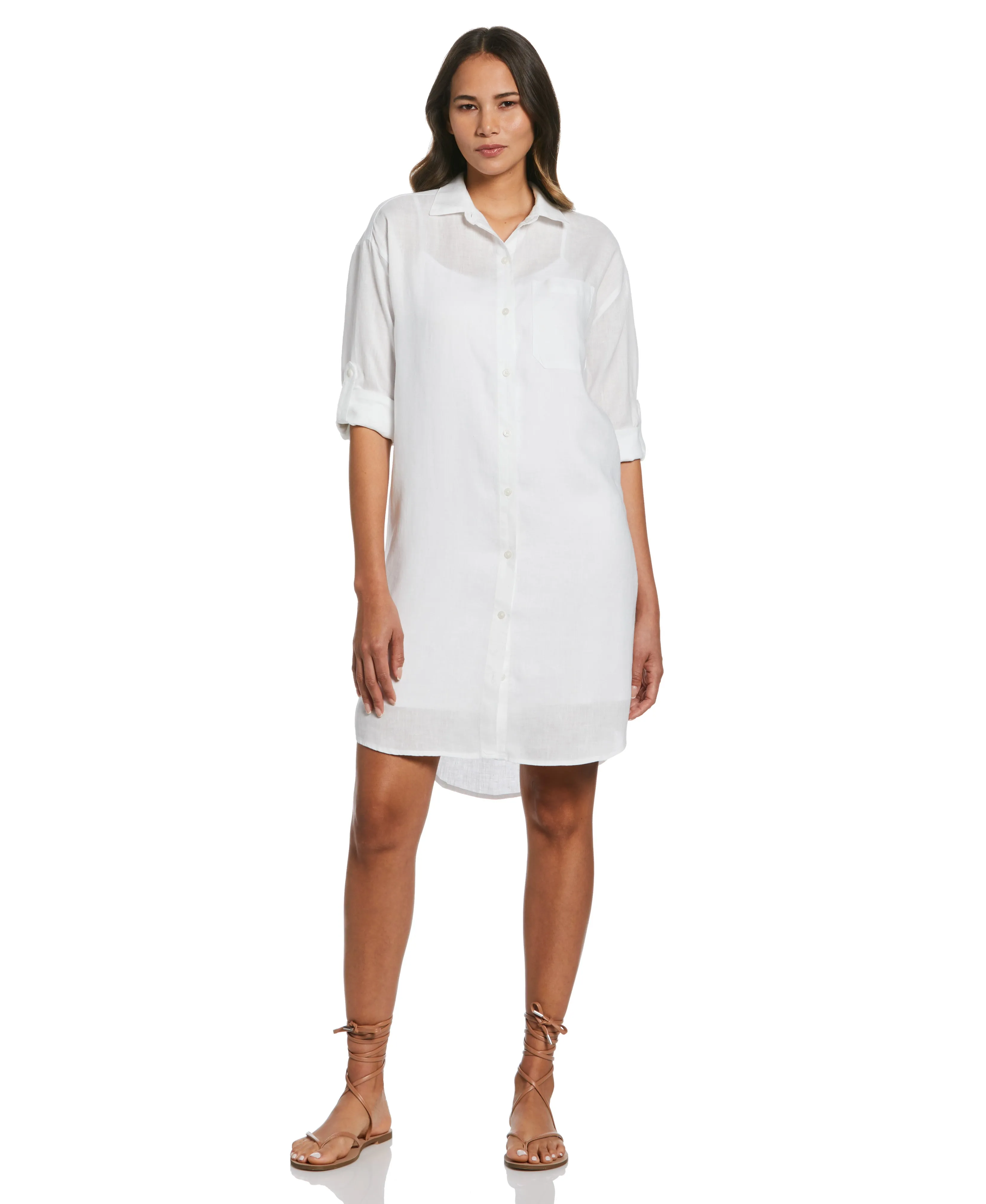 Roll Sleeve Linen Shirt Dress