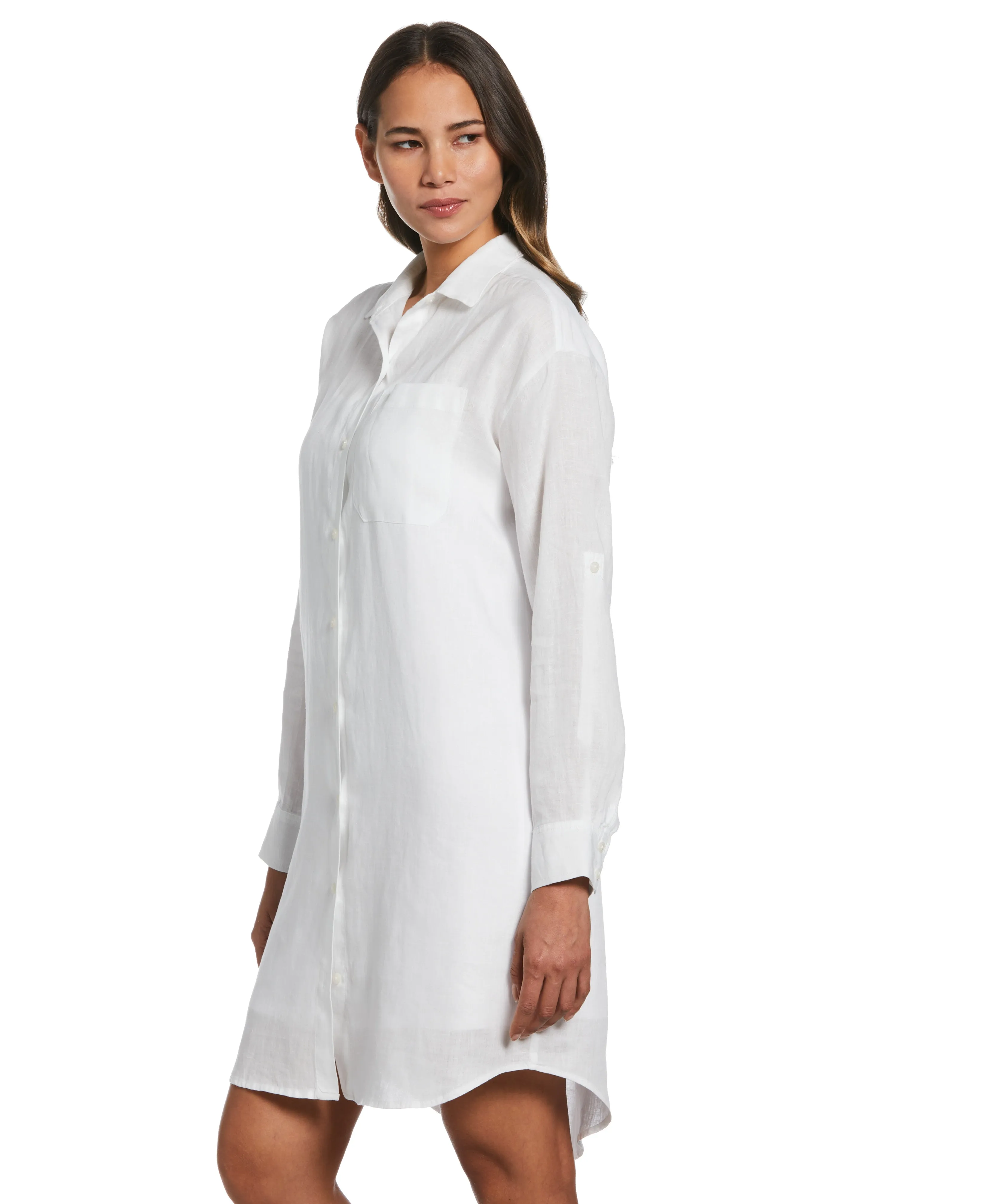 Roll Sleeve Linen Shirt Dress