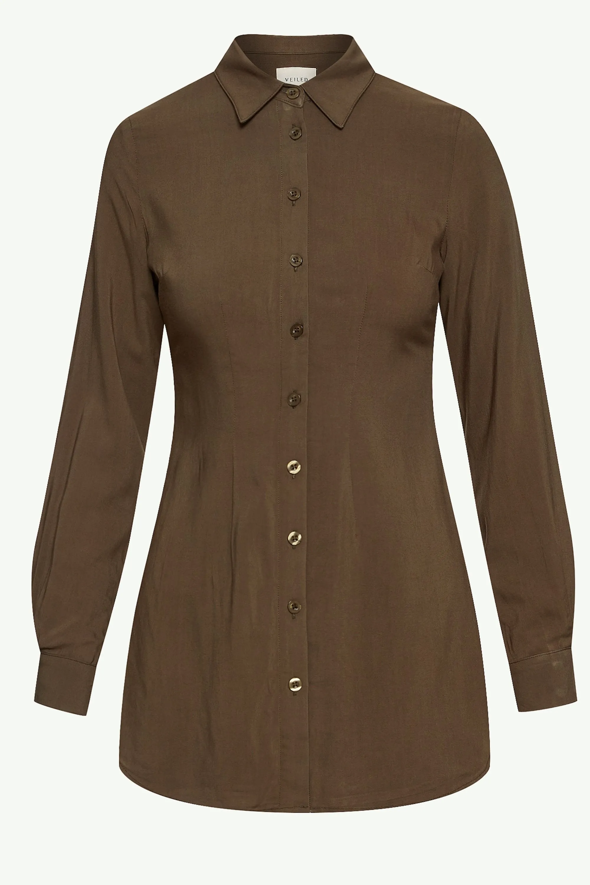 Sarah Fitted Button Down Top - Dark Olive