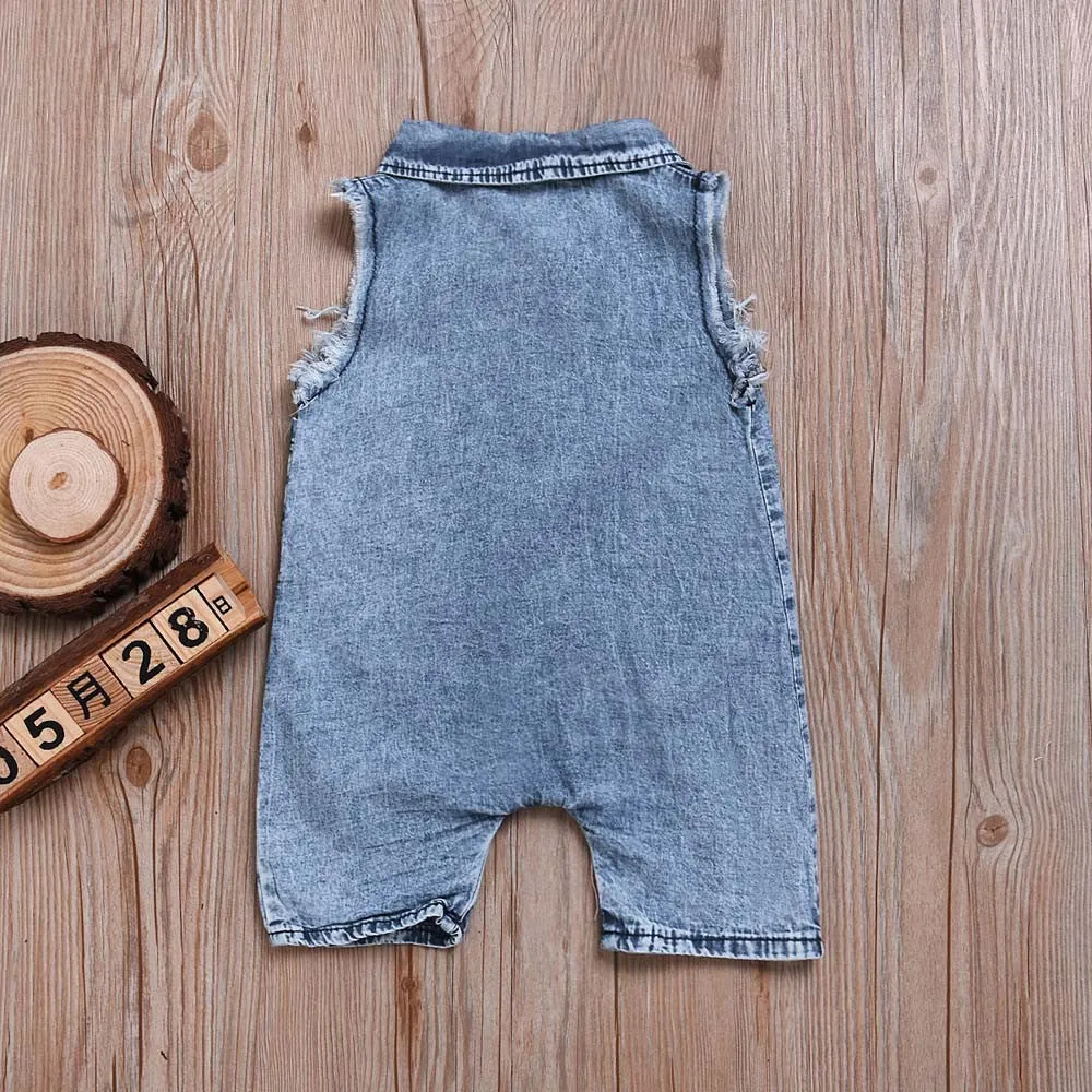 Short-sleeve Denim Romper u2