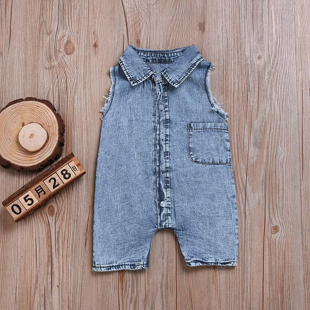 Short-sleeve Denim Romper u2