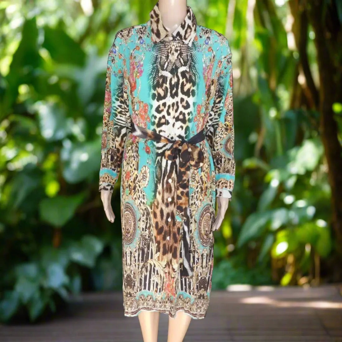 Silk Shirt Dress-Garden Delight