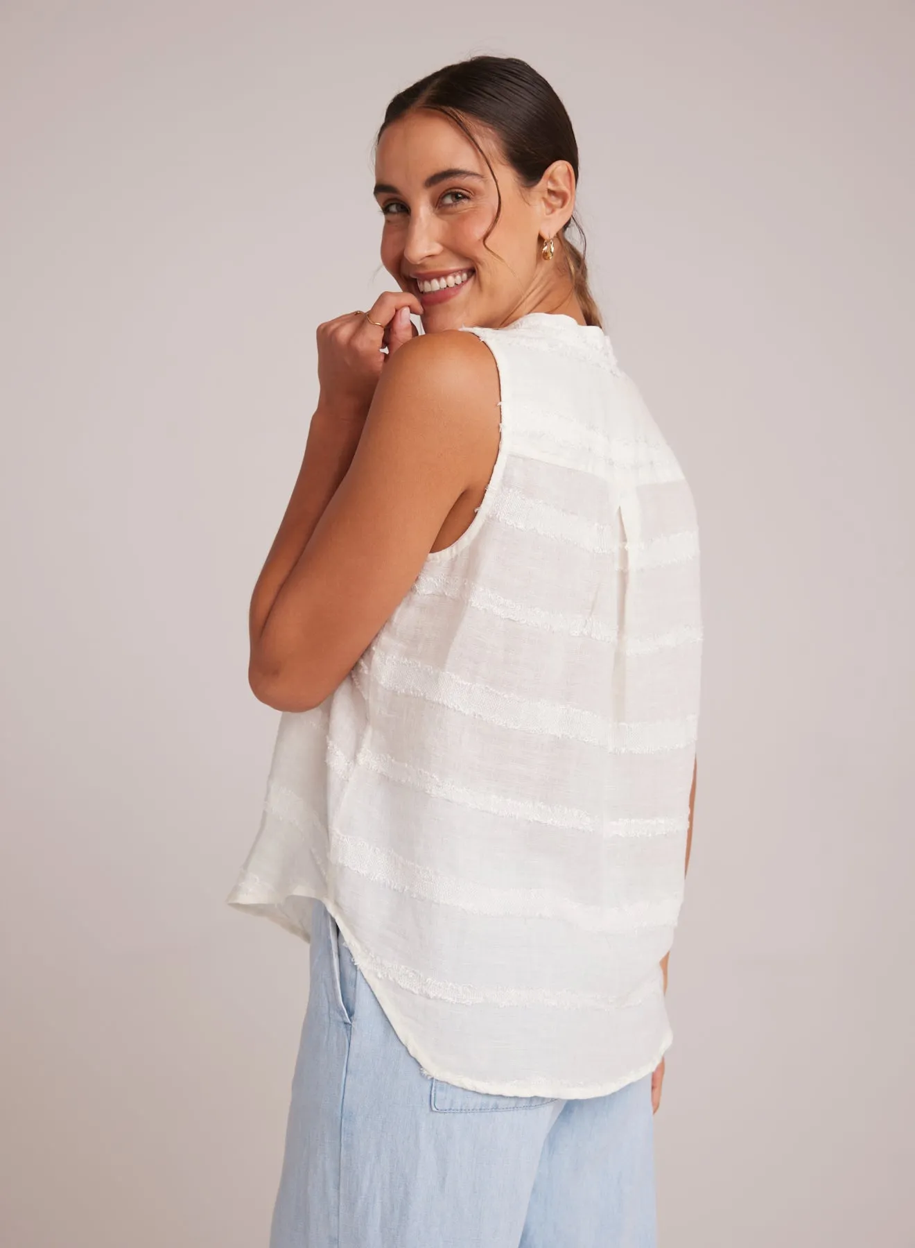 Sleeveless Hidden Placket Button Down - White