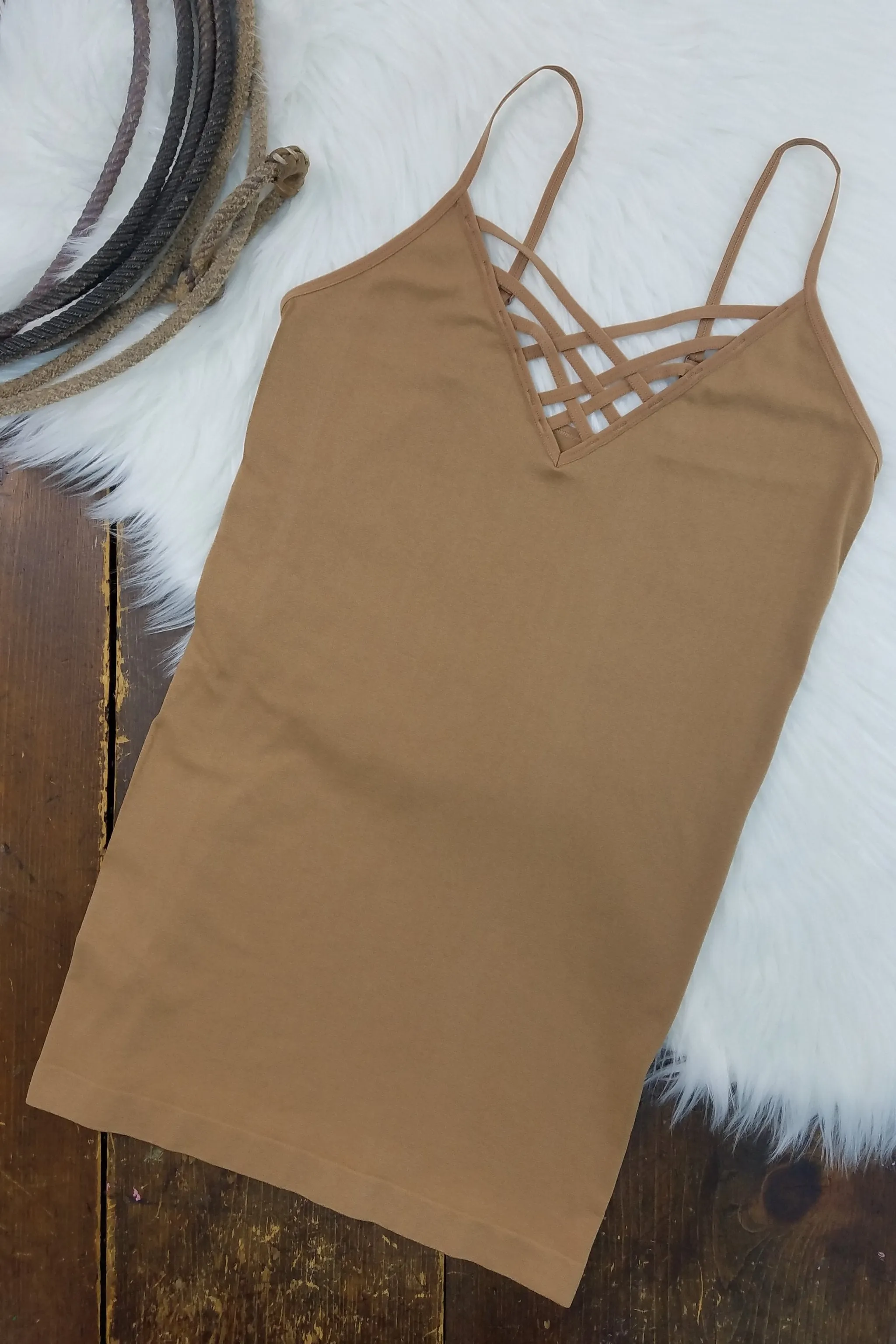 Thelma Coffee V-Neck Criss-Cross Cami (Item #51)