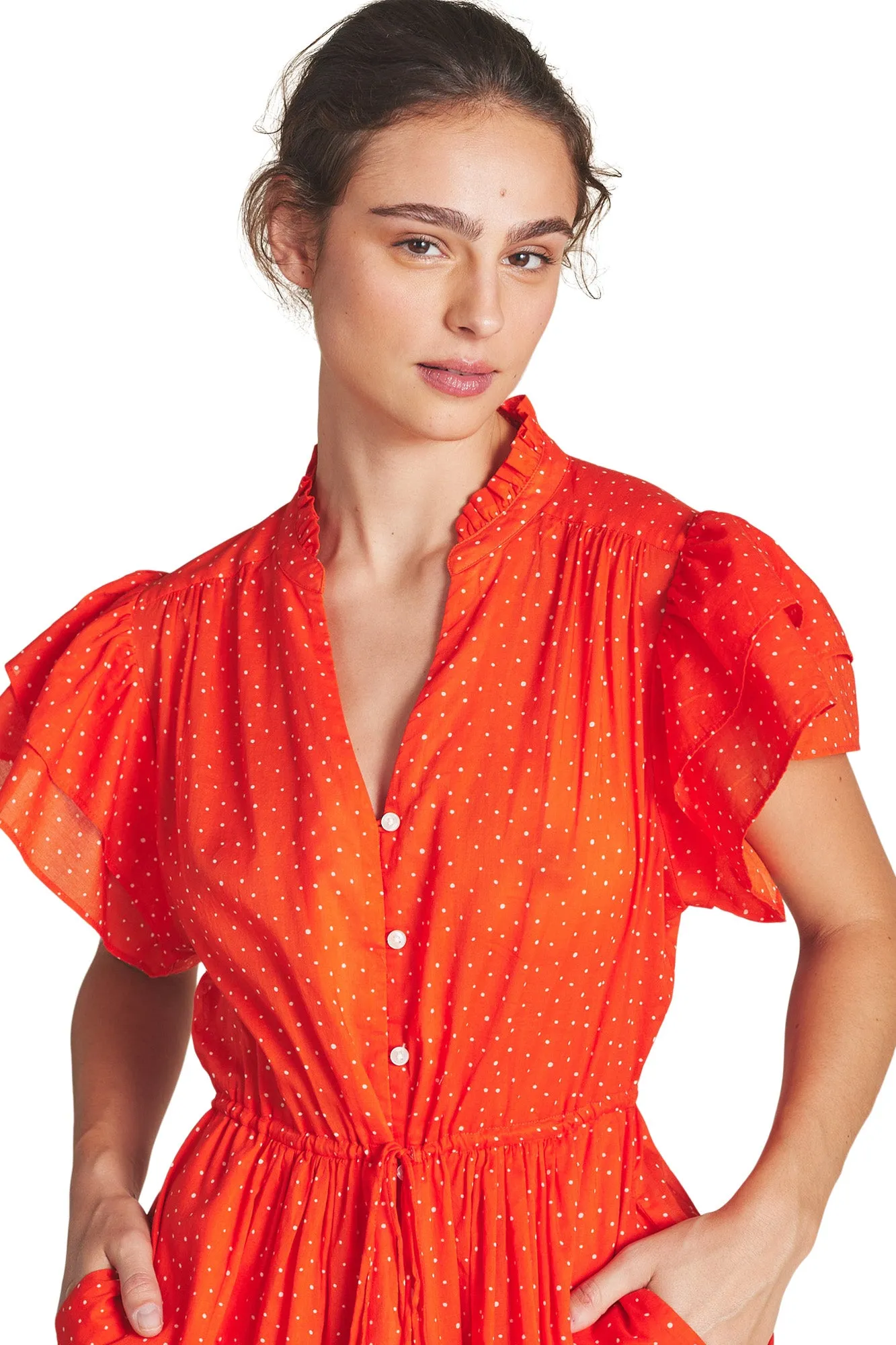 Trovata Birds of Paradis Iris Dress in Tomato Dot