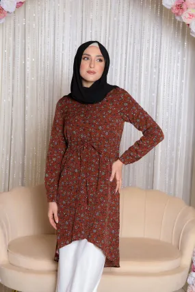 Val Floral Button Tunic- Burnt Orange