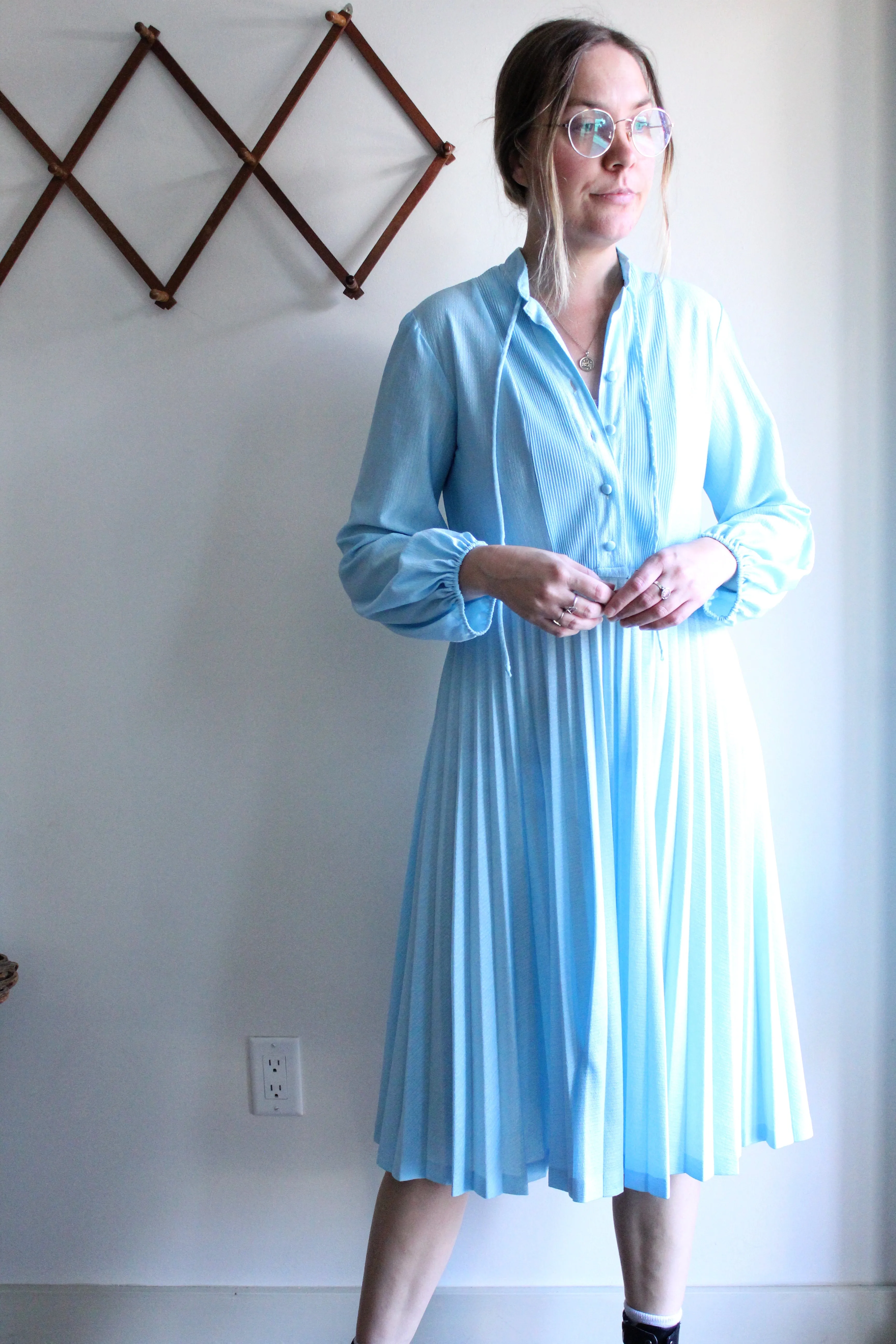 Vintage Light Blue Pleated Dress