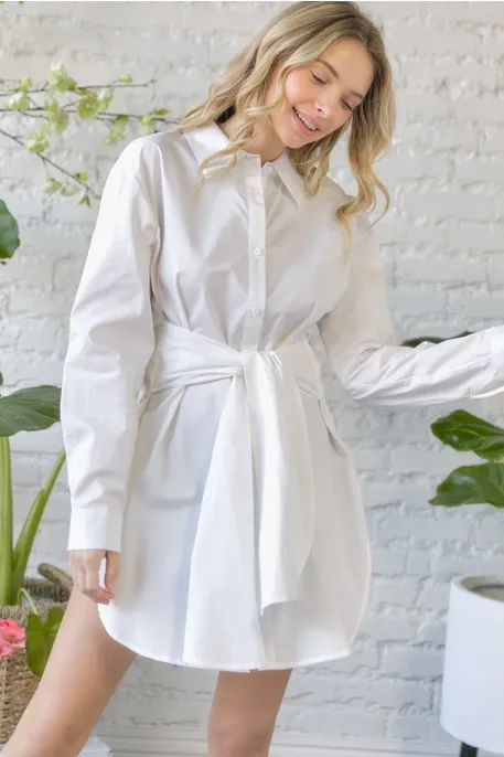 White Poplin Tie Waist Top