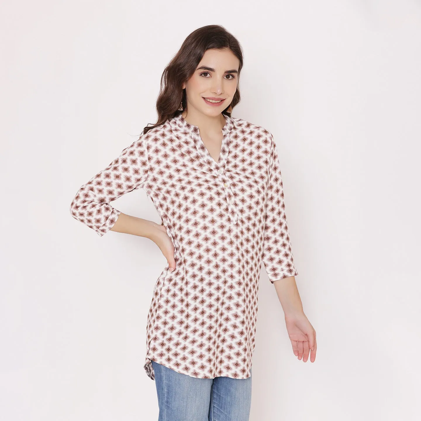 Women's Printed Short Kurti - White