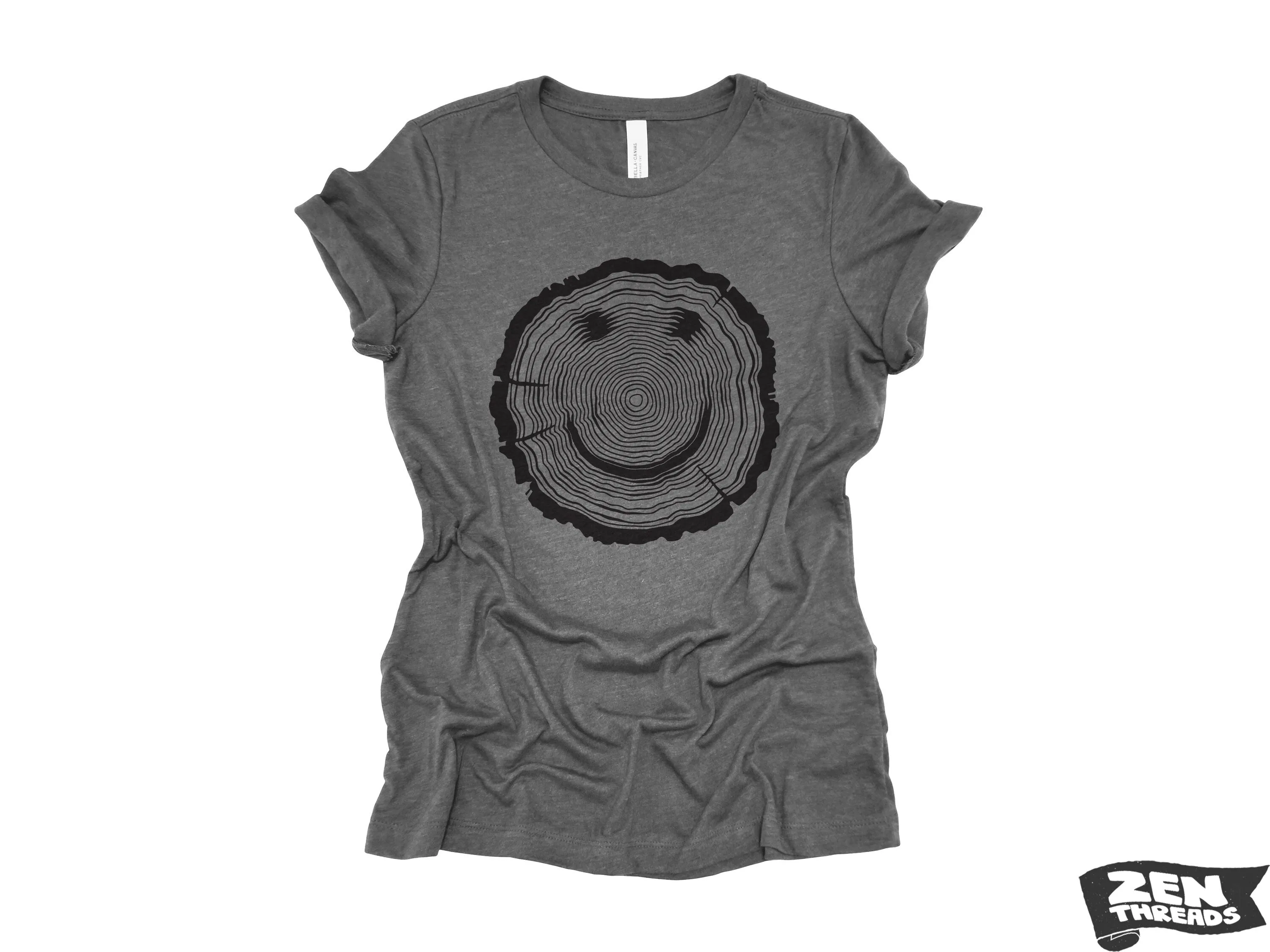 Women's Woodgrain Smiley Face Relaxed Jersey Boyfriend Tee - Nature-Inspired, Eco-Friendly Graphic Print