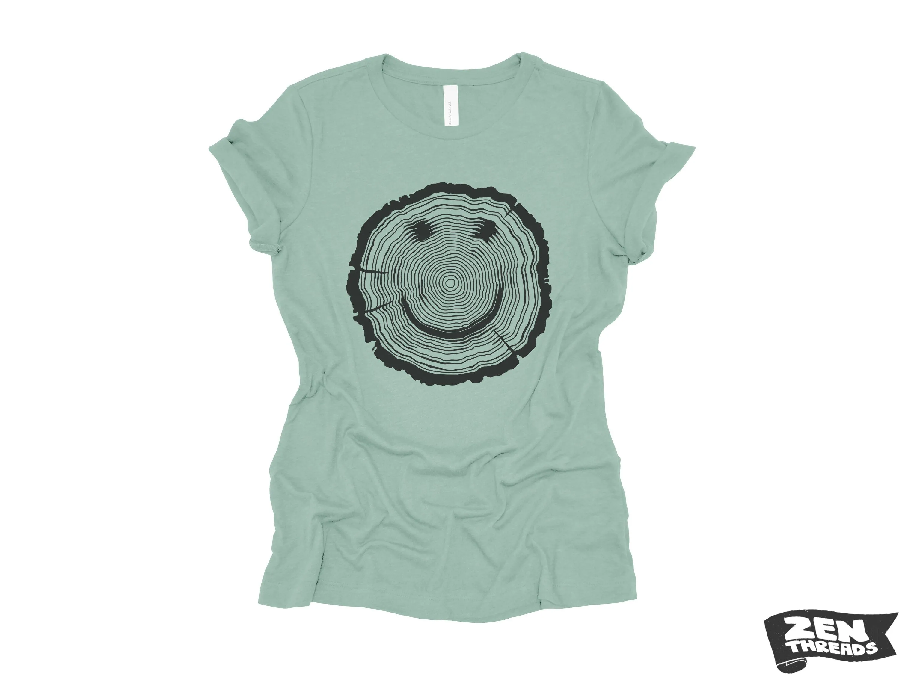 Women's Woodgrain Smiley Face Relaxed Jersey Boyfriend Tee - Nature-Inspired, Eco-Friendly Graphic Print